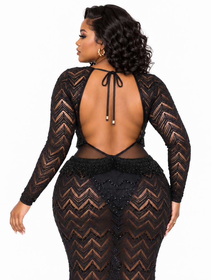 Noir Fringe Maxi Gown