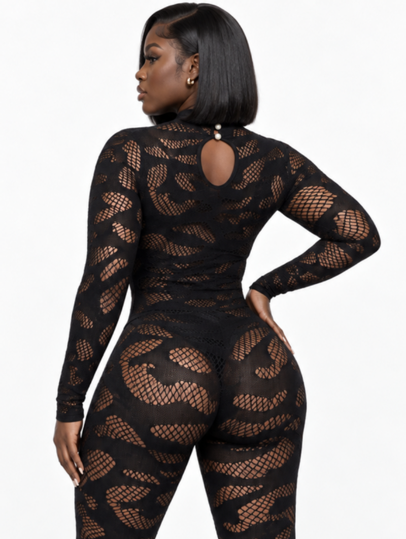 Mock Neck Fishnet Catsuit