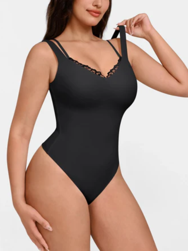 LaceTrimmed Deep V Bodysuit
