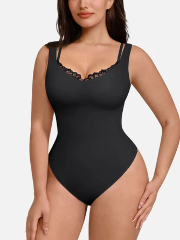 LaceTrimmed Deep V Bodysuit