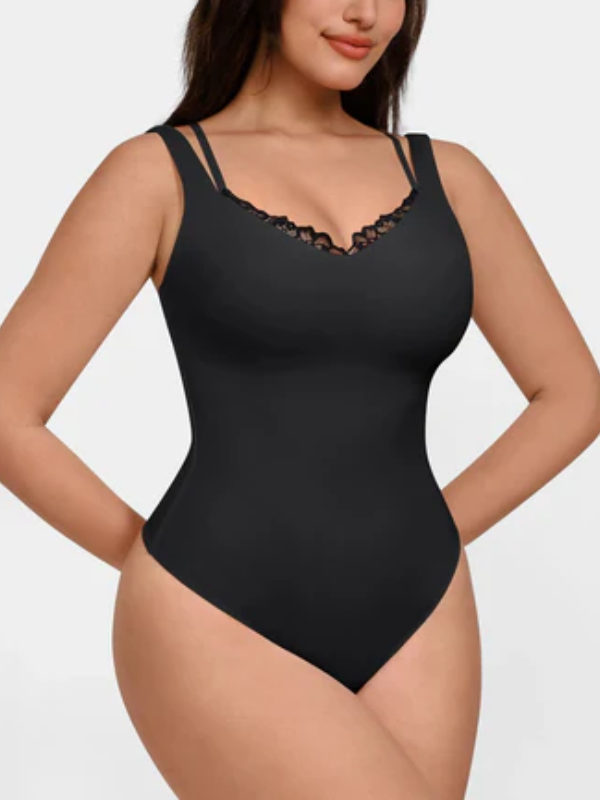 LaceTrimmed Deep V Bodysuit