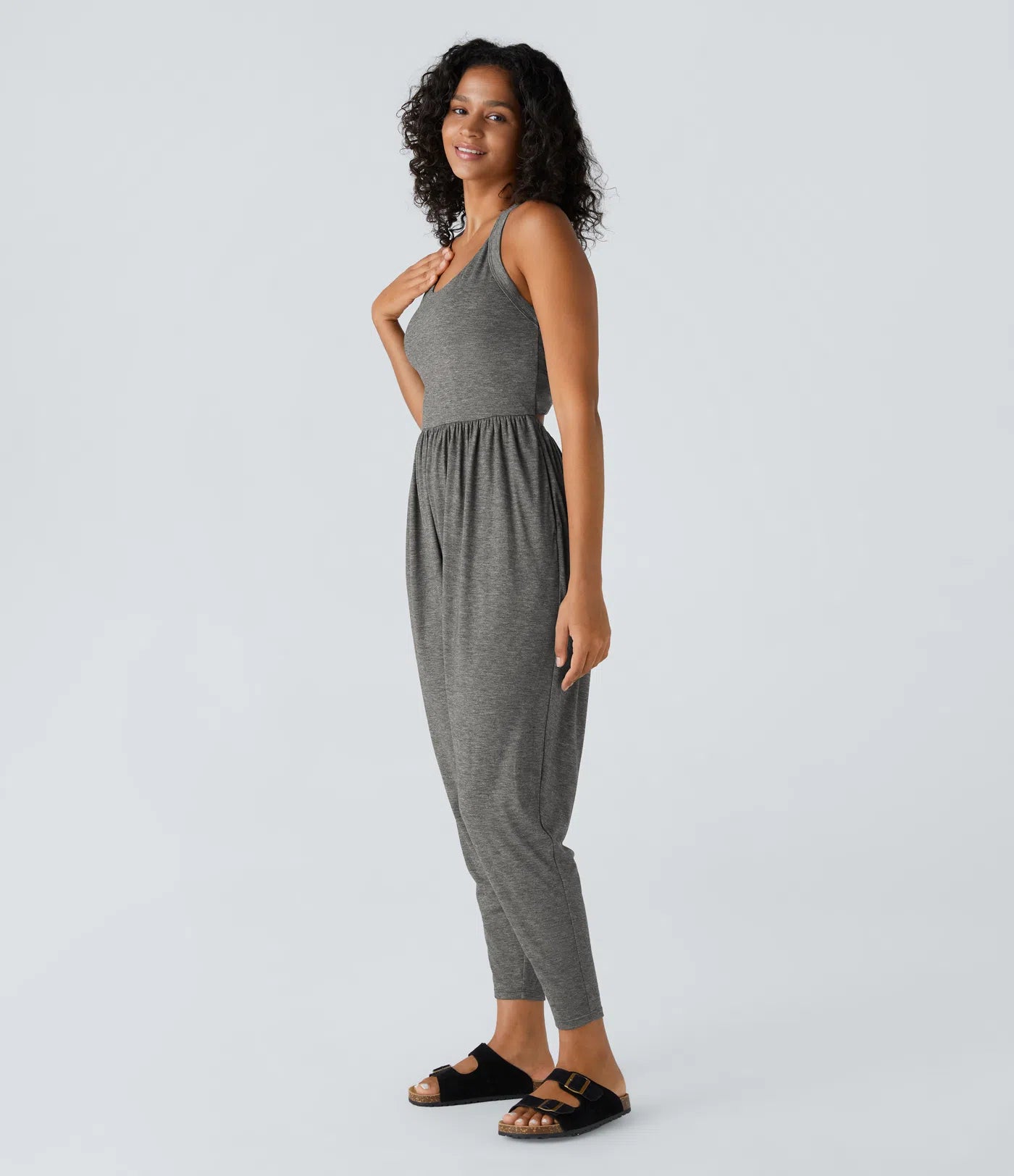 U Neck Relaxed Pocket Jumpsuit