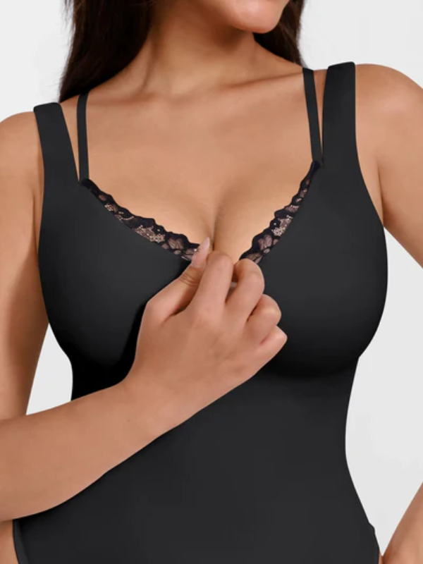 LaceTrimmed Deep V Bodysuit