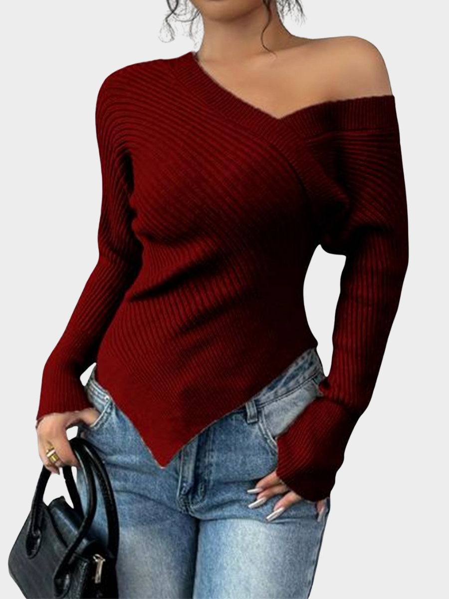 Ribbed Asymmetrical Off-Shoulder Top