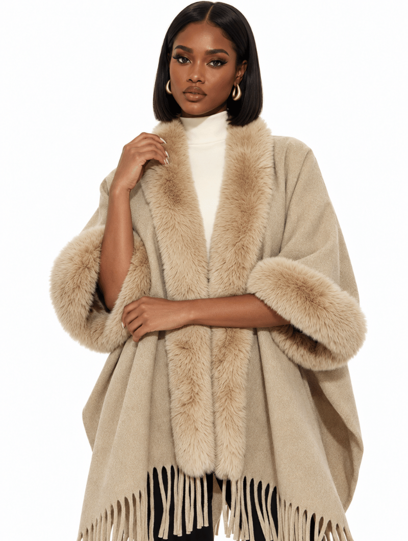 Faux Fur Fringe Cape