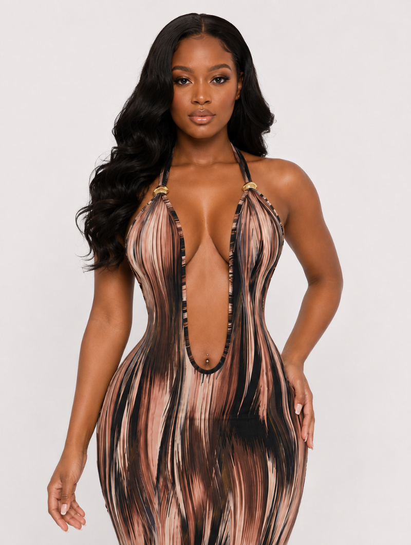 Sultry Plunge Backless Maxi