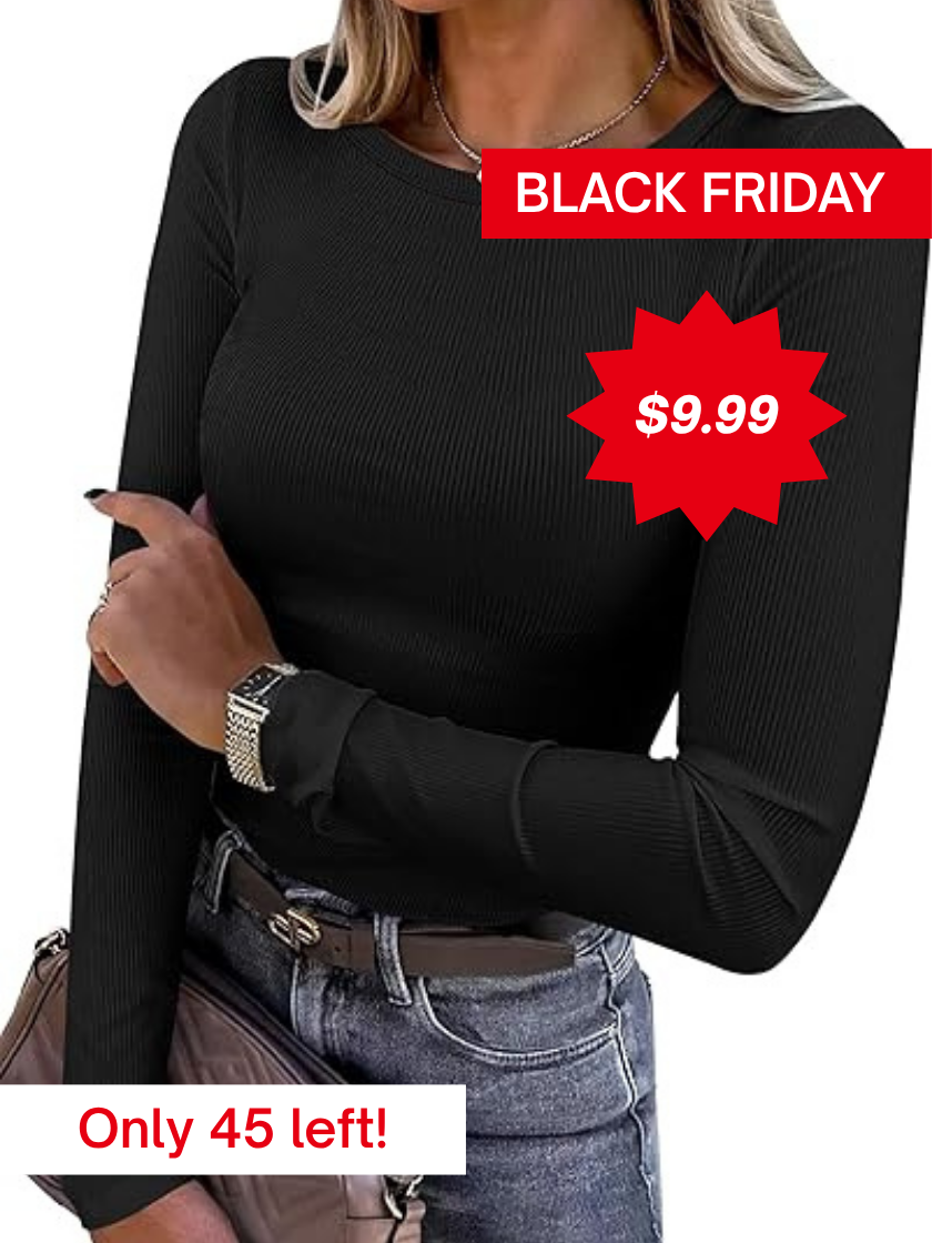 Basic Rib Knit Long Sleeve Top-Pre black Friday sale