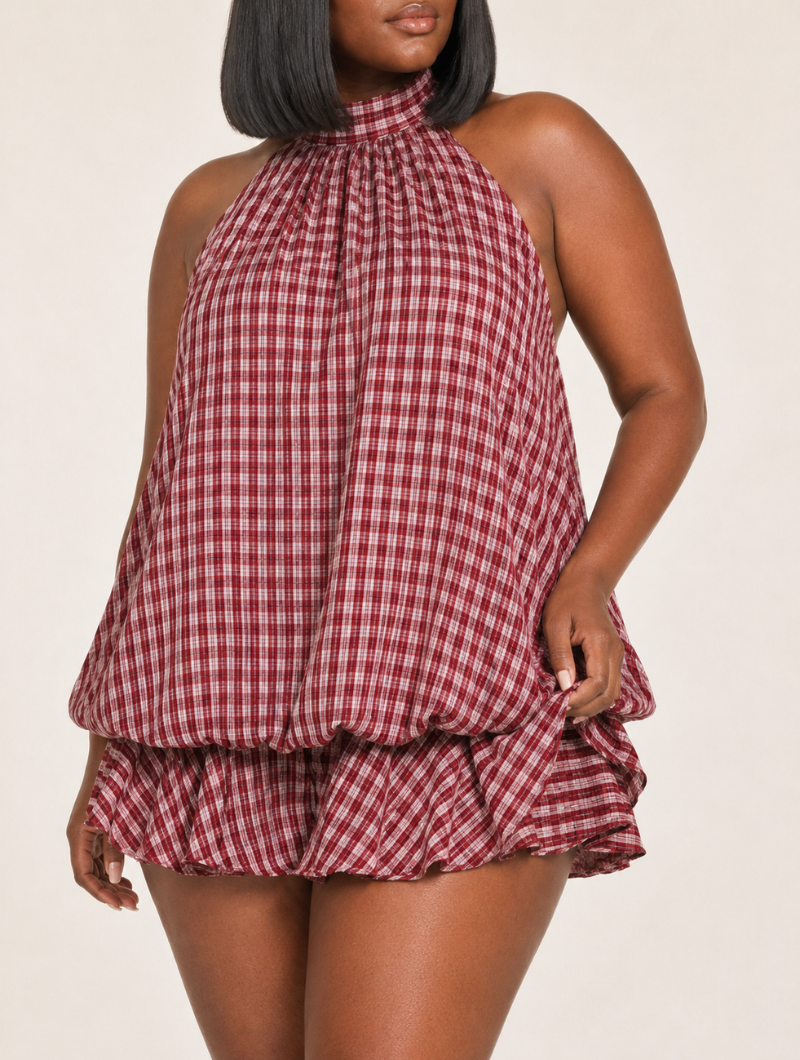 Gingham Bubble Halter Dress