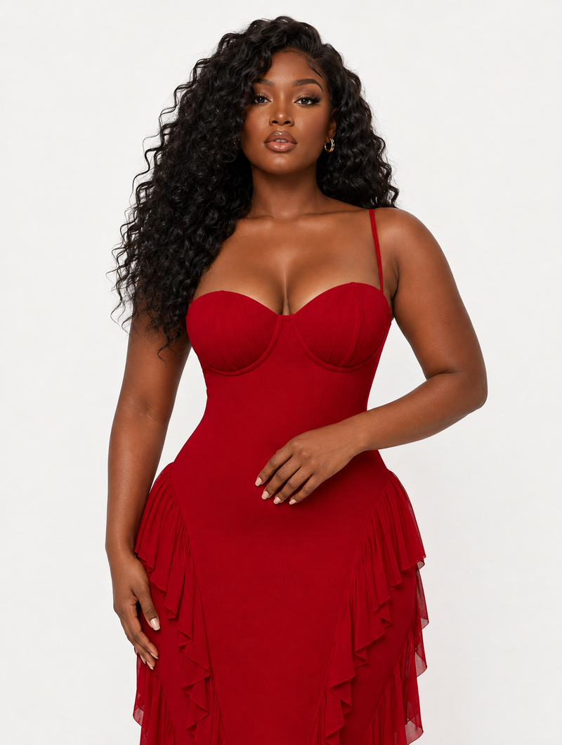 Red Ruffle Maxi Dress