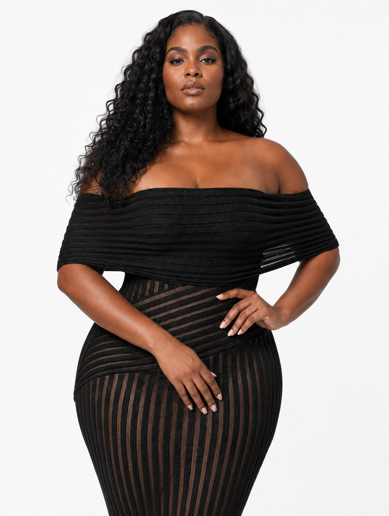 Black Sheer Stripe Maxi