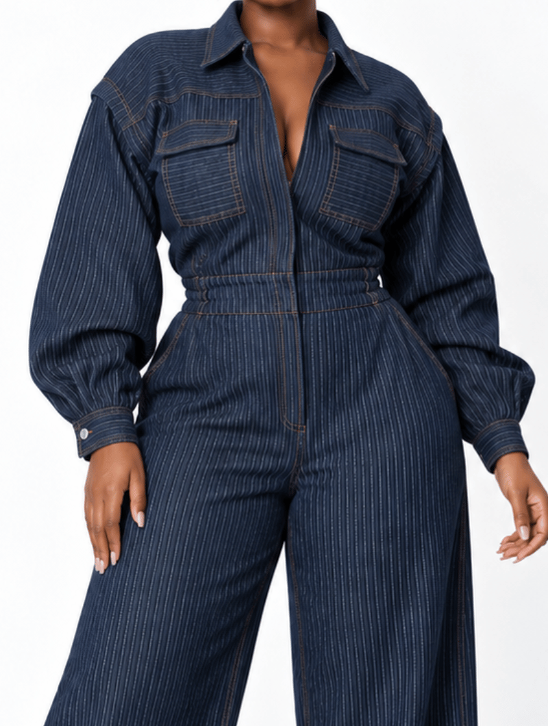 Pinstripe Wide-Leg Jumpsuit