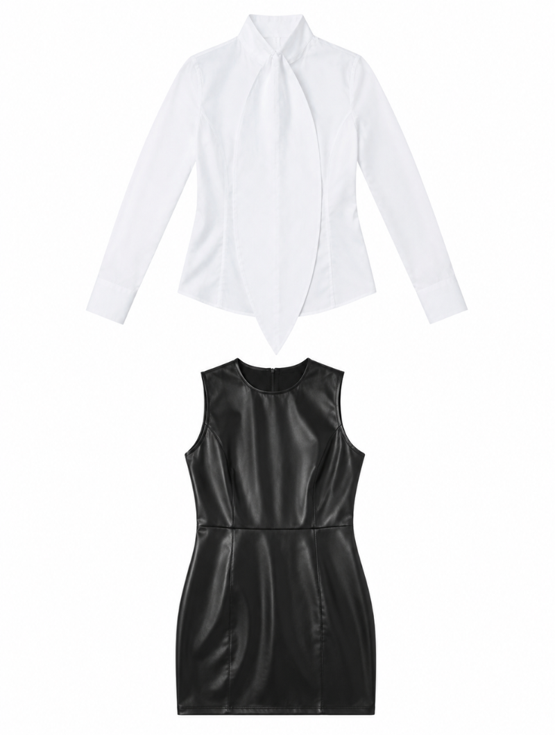 Contrast Tie Dress Set