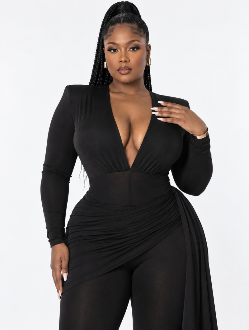 Plunge Ruched Drape Jumpsuit