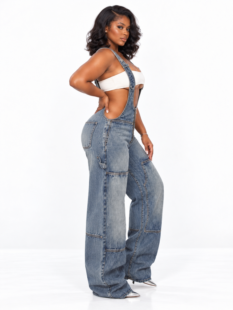 Bare Waist Denim Overalls