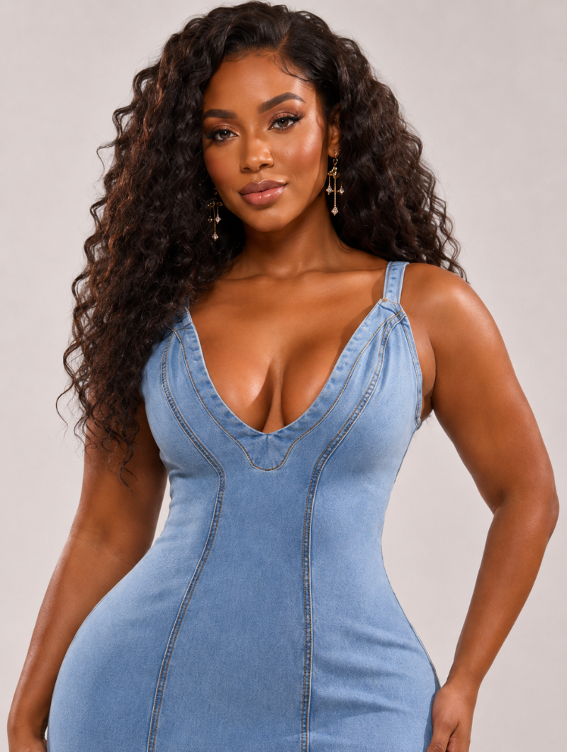 Tiered Mermaid Denim Dress