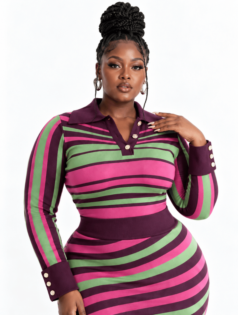 Retro Striped Skirt Set
