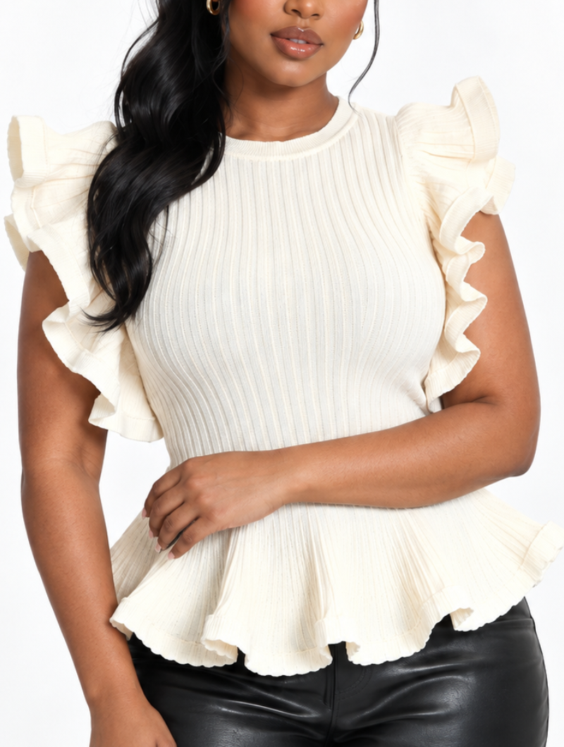 Ruffle Ribbed Peplum Top