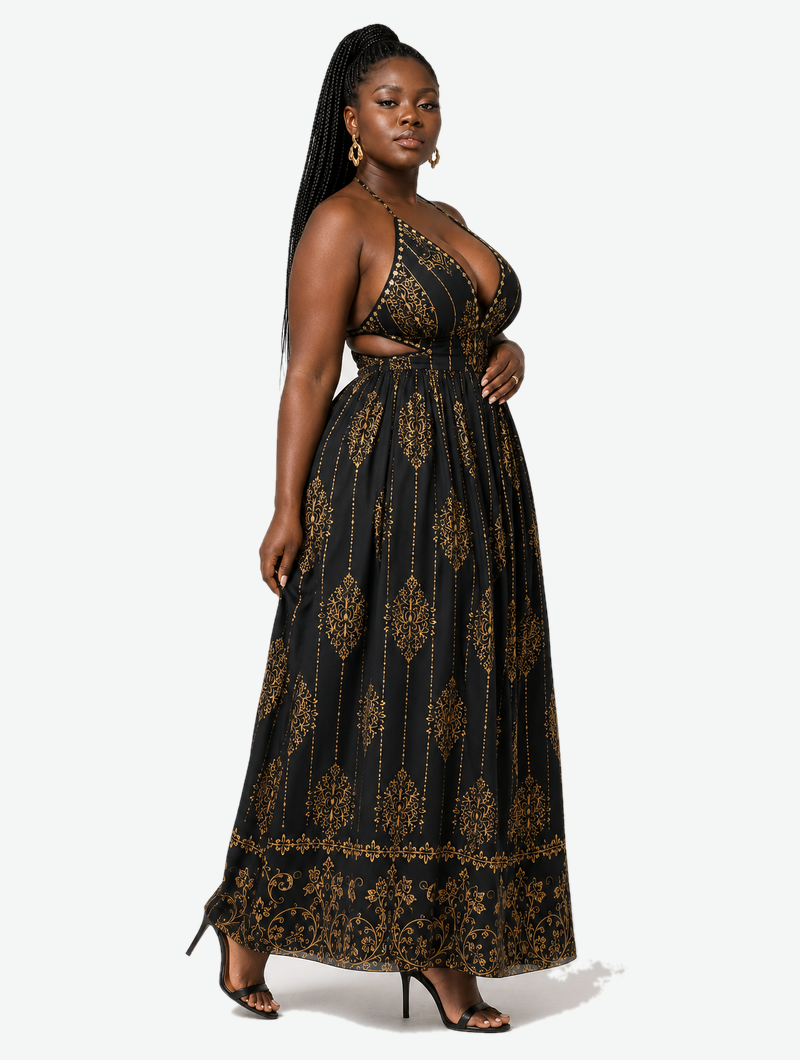 Golden Baroque Cutout Dress