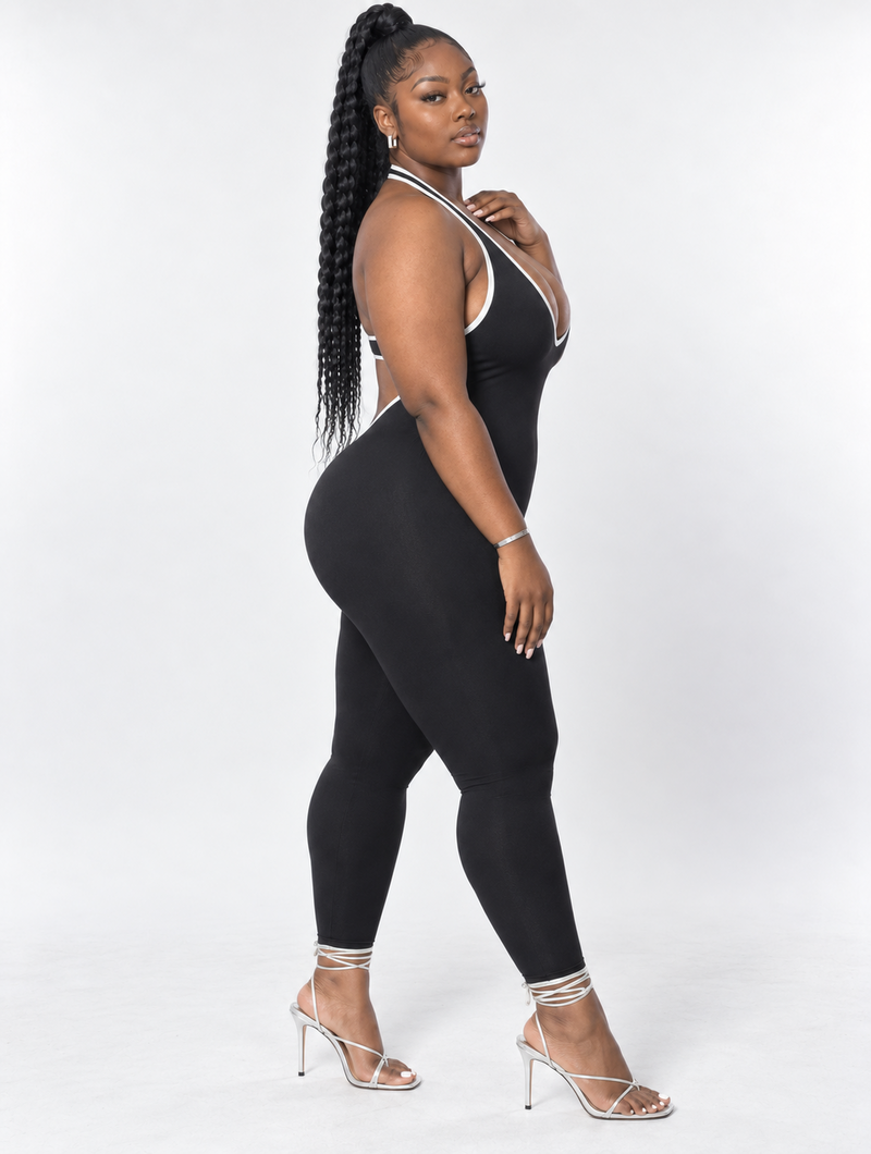 Contrast Piping Halter Catsuit