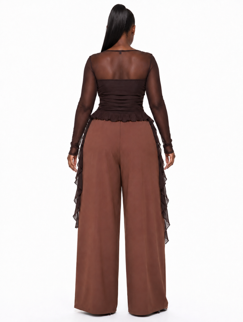 Cascade Ruffle Mesh Top