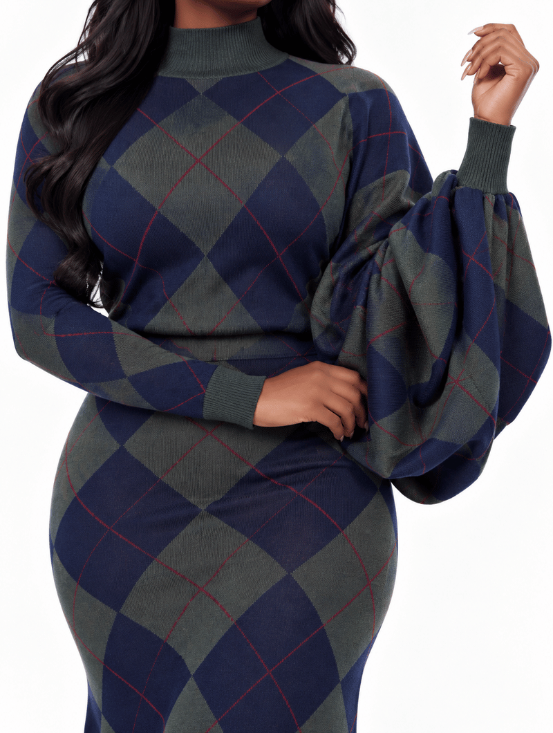 Asymmetric Argyle Knit Dress