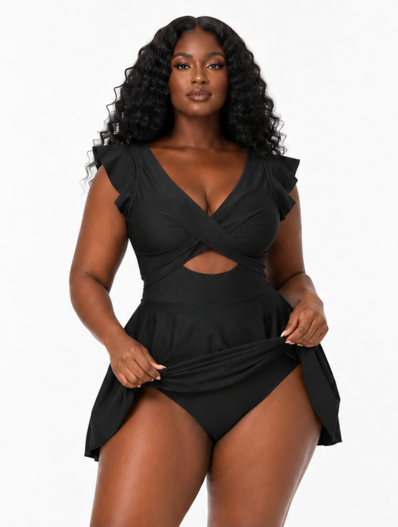 Ruffle Cutout Swim Dress