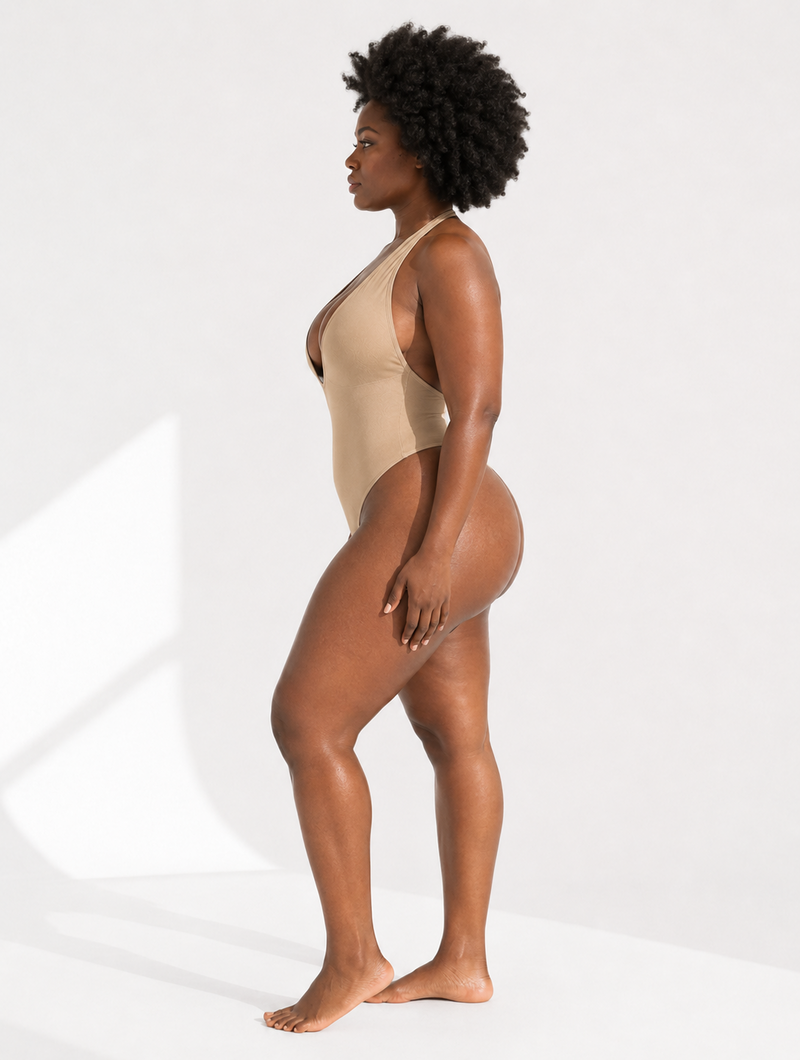 Plunge Halter Thong Bodysuit