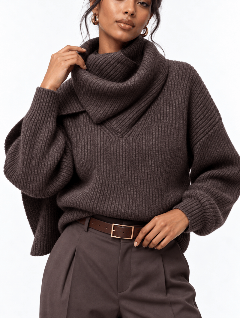 Asymmetric Scarf Rib Sweater