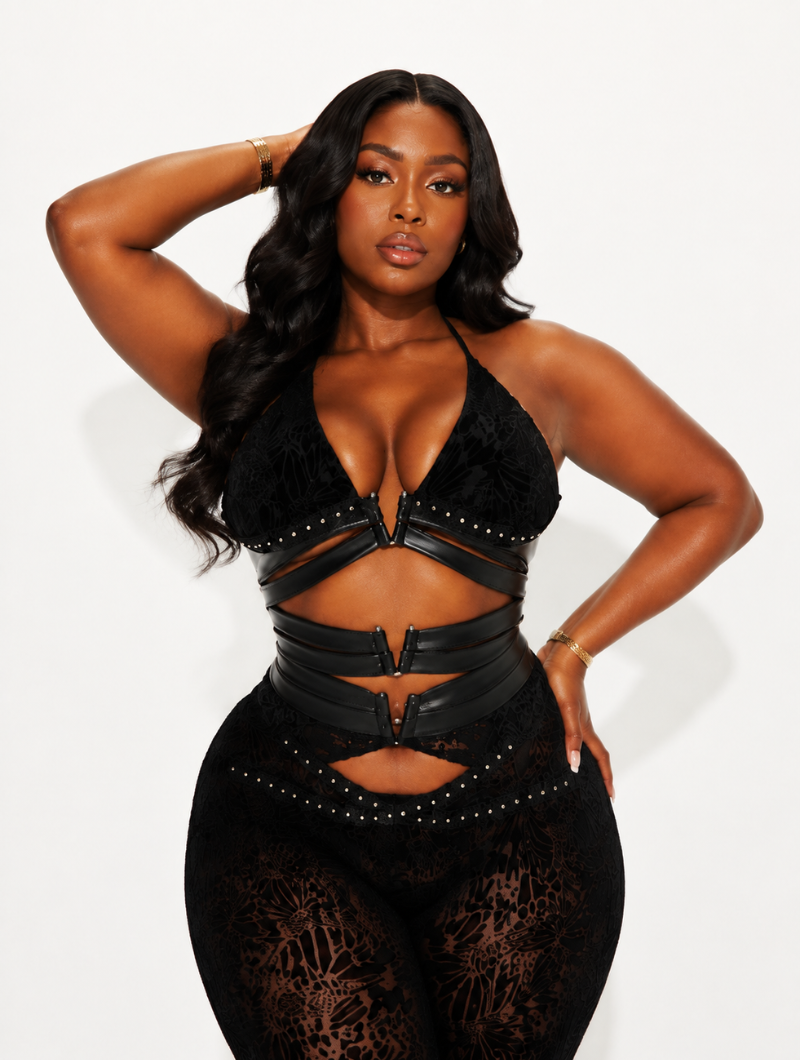 Cutout Mesh Flare Jumpsuit