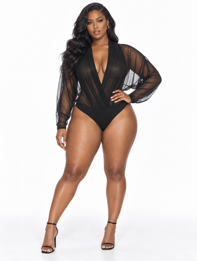 Sheer Plunge Mesh Bodysuit