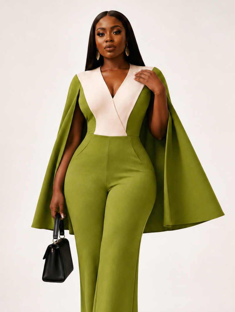 Olive Cape Jumpsuit