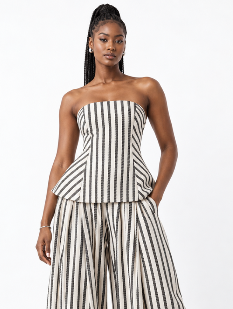 Strapless Stripe Peplum Set (Pre-Order)