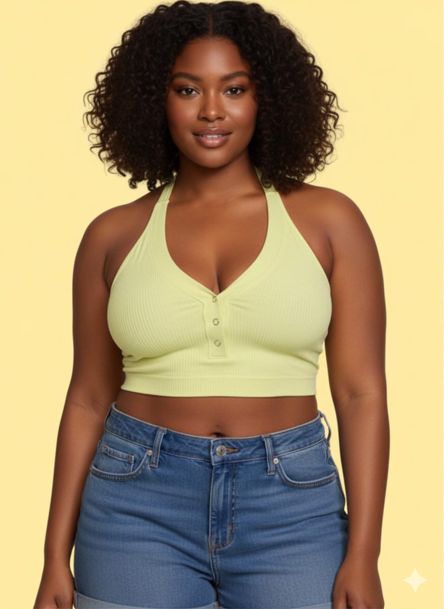 Ribbed V-Neck Bralette Top Set