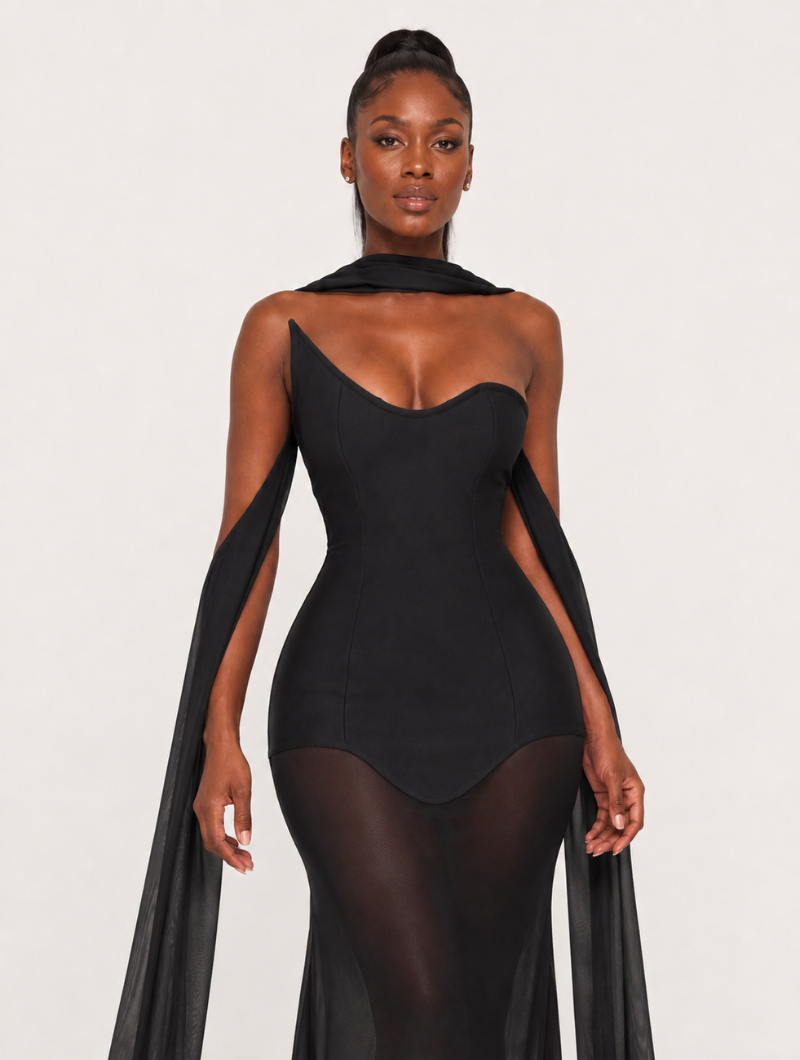 Black Scarf Corset Gown