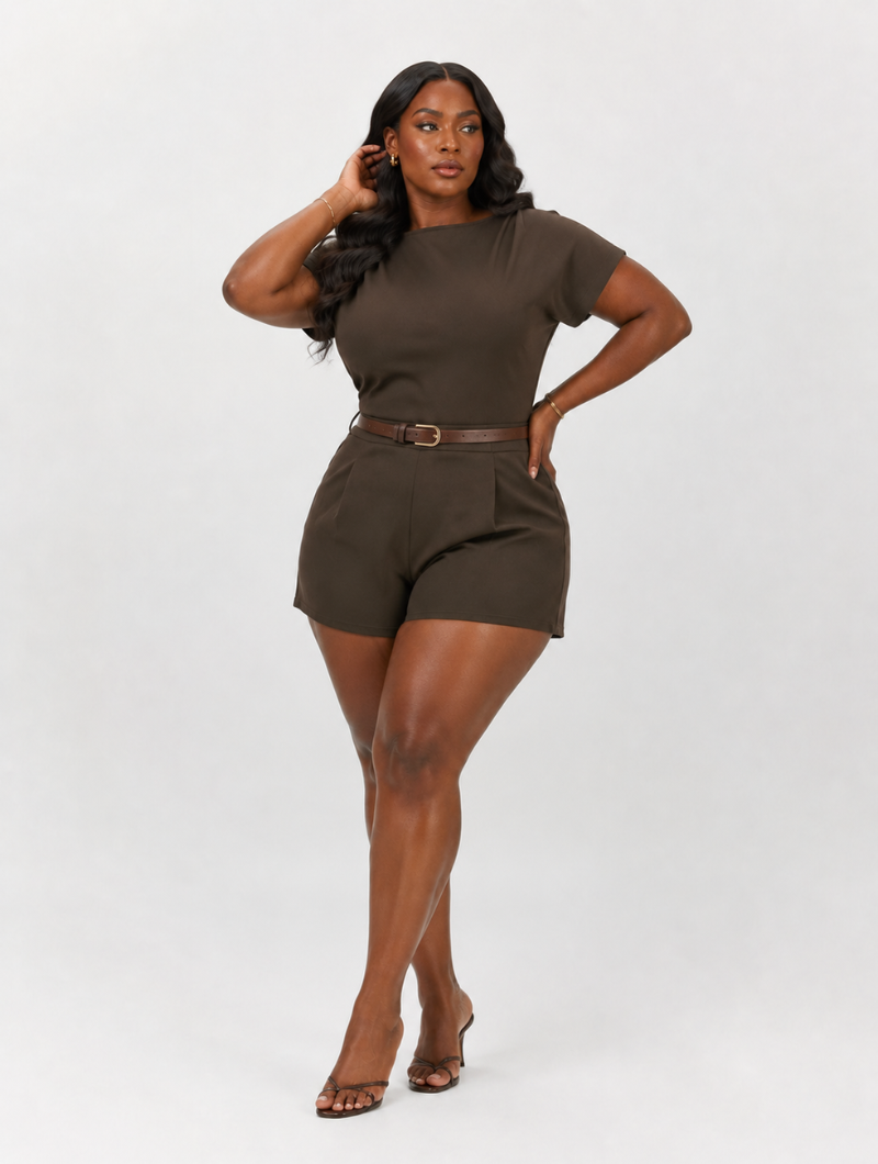 Modern Pleat Belted Romper