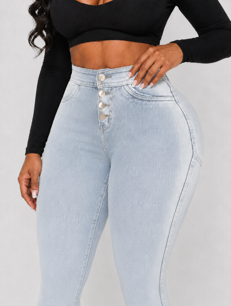 Snatched Waist Button Skinny