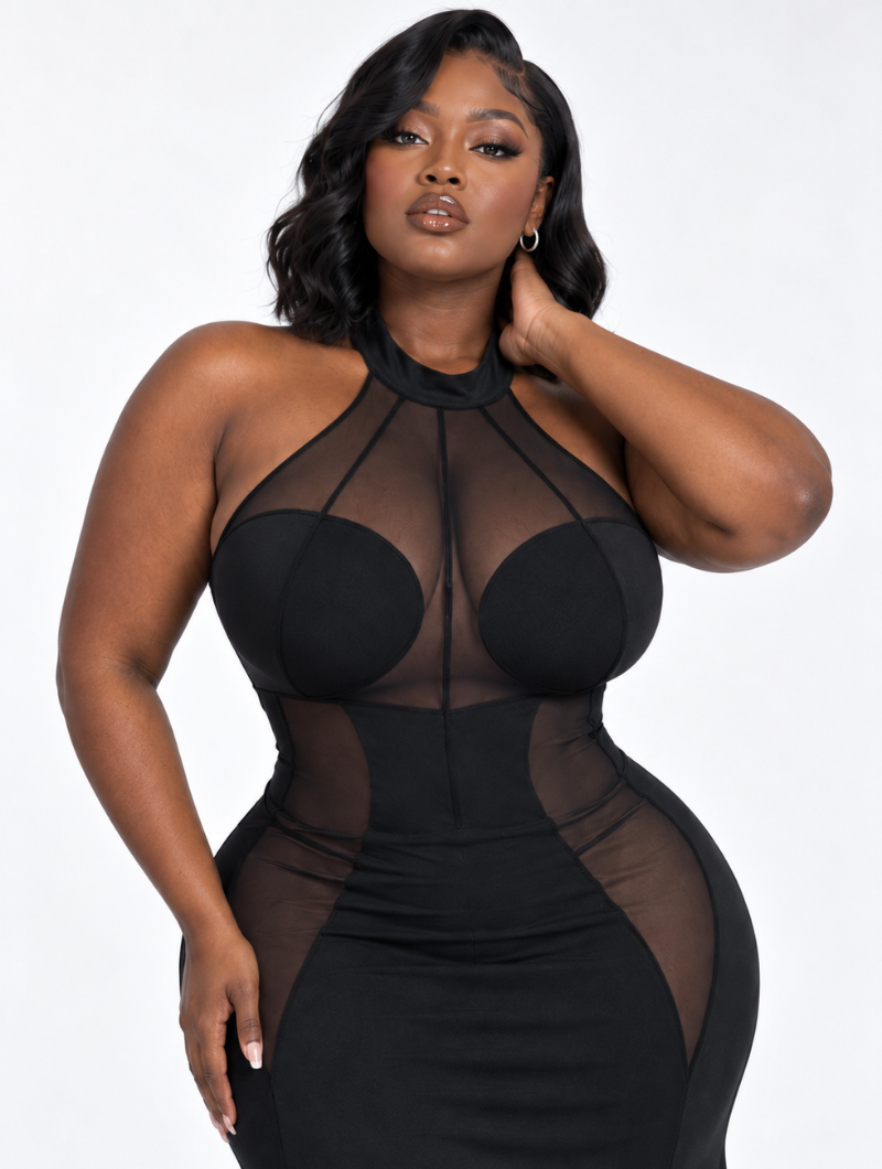 Hourglass Sheer Halter Dress
