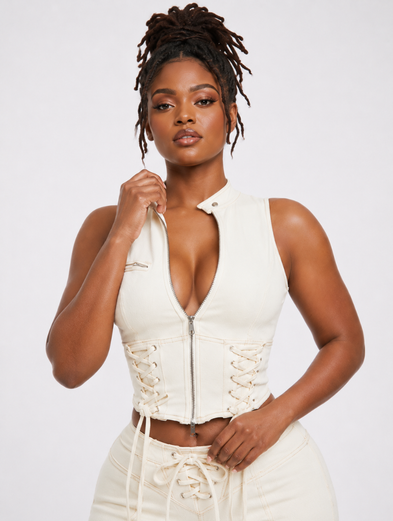 Lace Up Denim Set