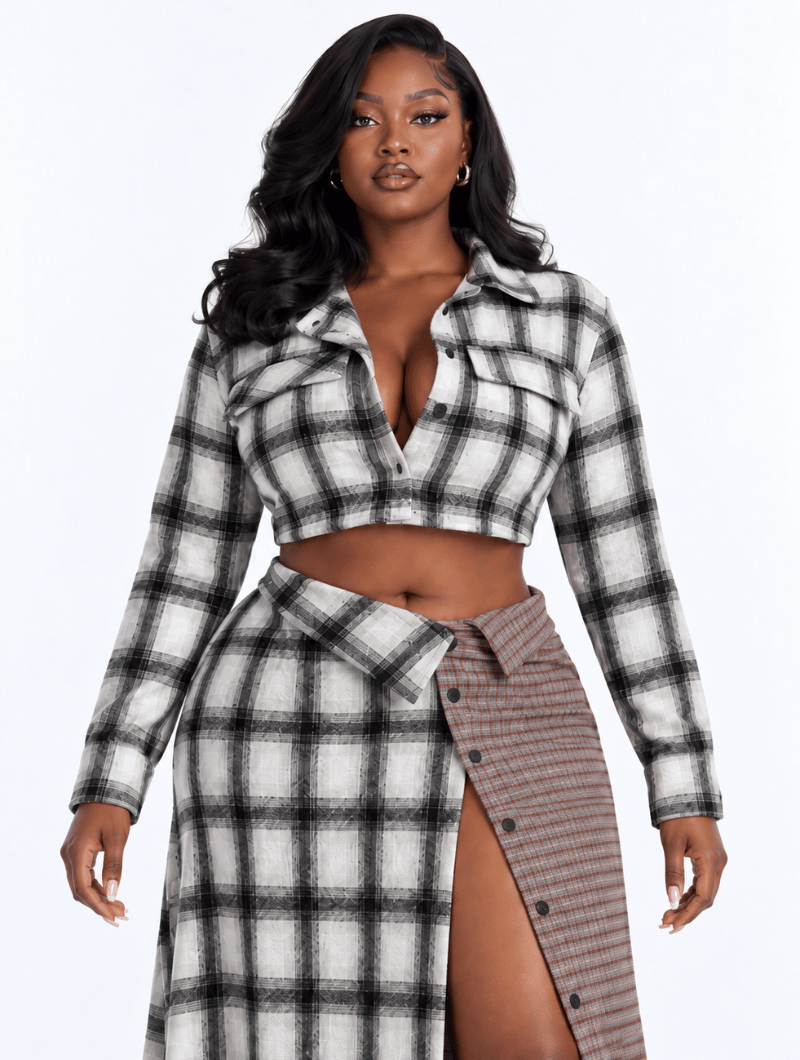 Patchwork Plaid Skirt Set