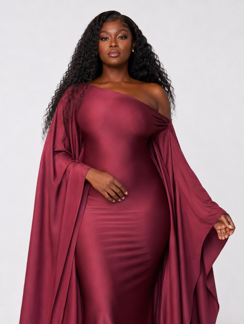 Wine Red One-Shoulder Gown (Pre-Order)