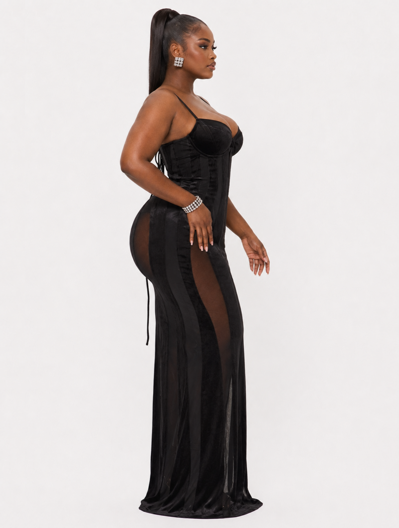 Velvet Mesh Corset Maxi