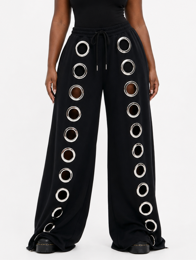 Grommet Cutout Wide Sweatpants