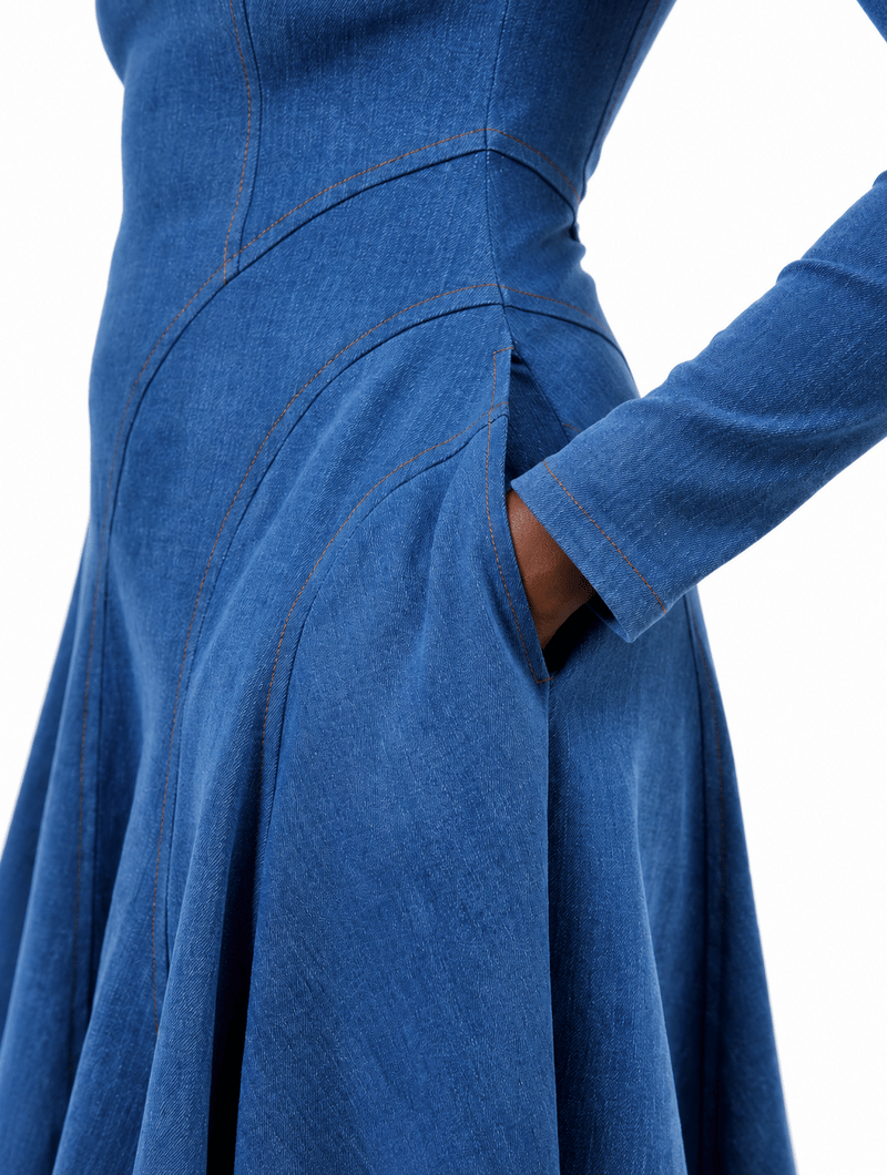 Backless Denim Flare Dress