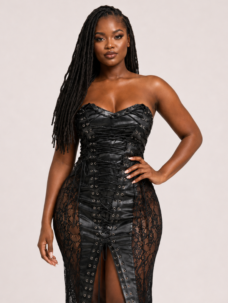 Leather Lace-Up Midi