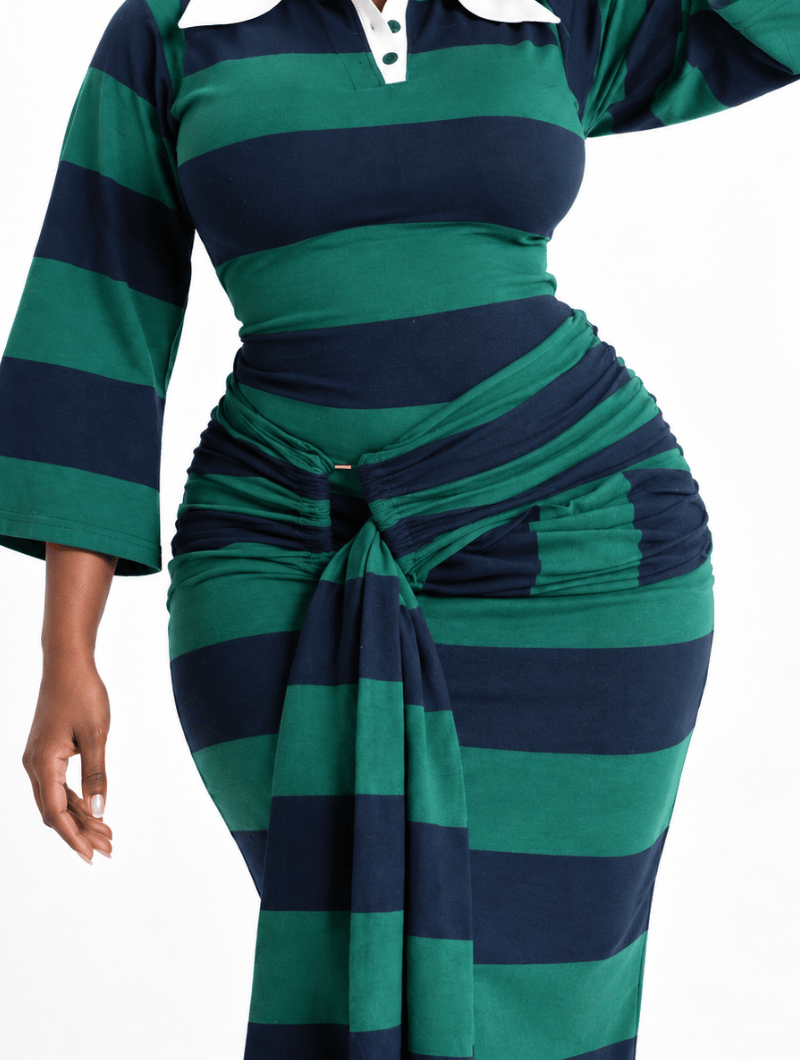 Draped Stripe Polo Gown