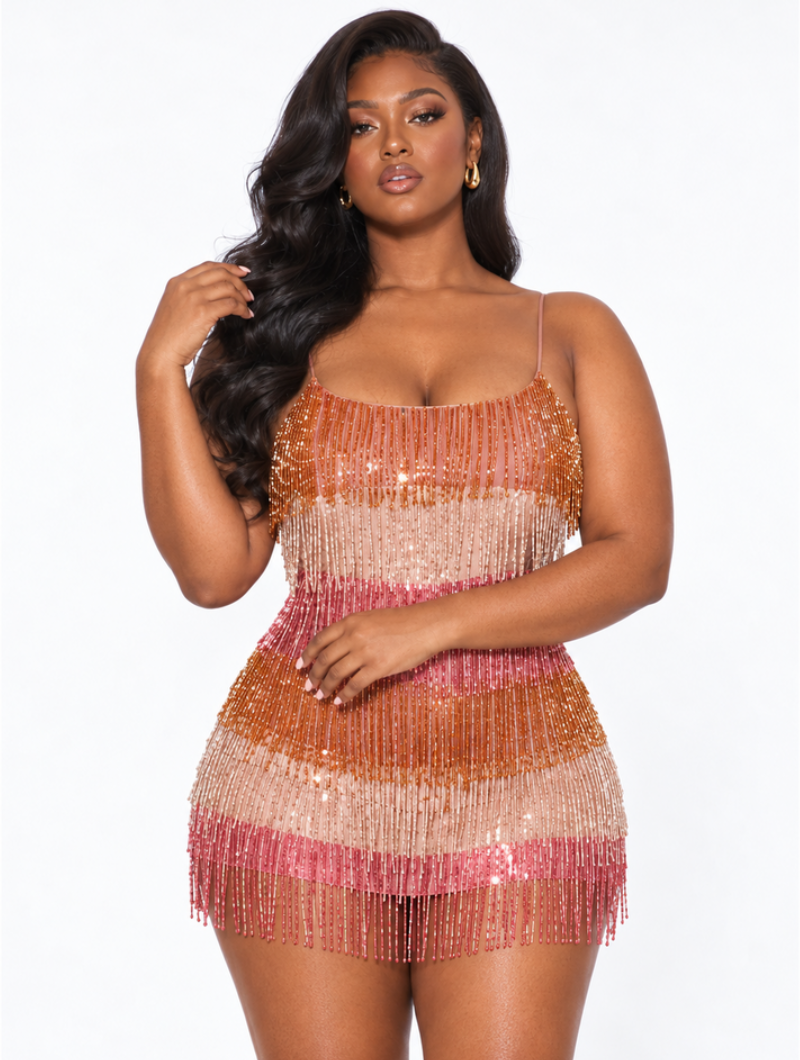 Sunset Beaded Fringe Dress