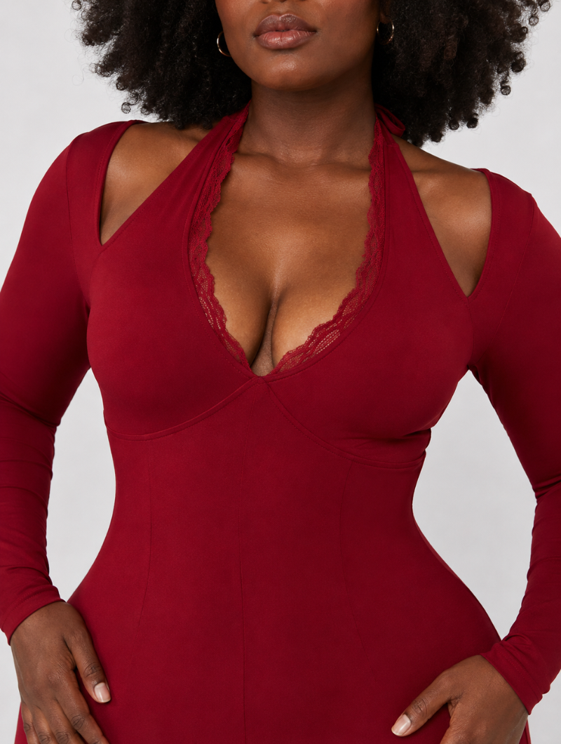 Wine Red Flare Jumpsuit