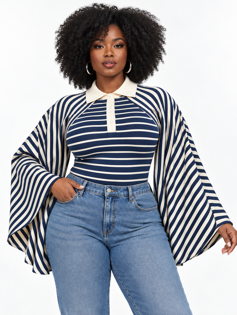 Striped Wing Polo Top