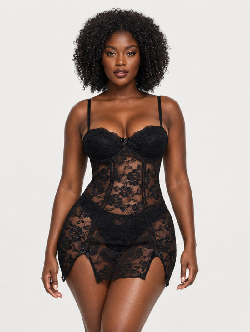 Sheer Lace Corset Chemise