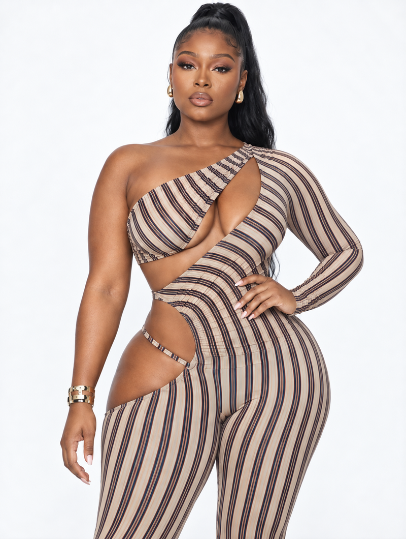 Stripe Tease Cutout Jumpsuit